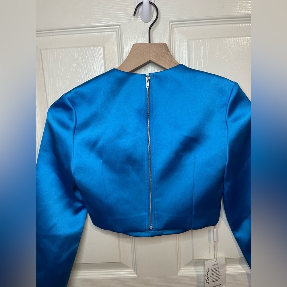 Self Portrait Blue Satin Crop Top Crystal Embellished Jacket Size 2 NWT - Picture 10 of 12